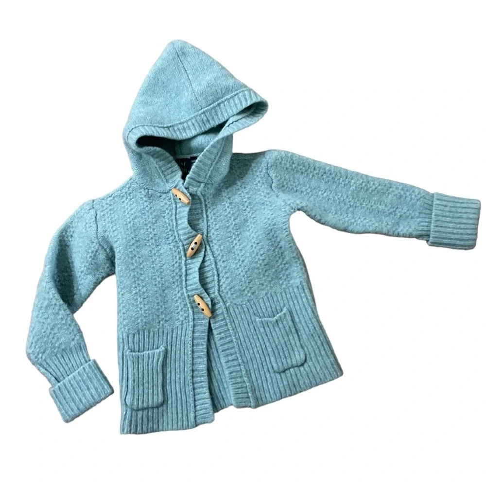 Mini Boden Lambswood Cardigan Sweater Wood Toggle Buttons 7-8 Years Light Blue